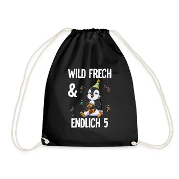 5. Geburtstag Pinguin Wild Frech Und Endlich 5 - Turnbeutel - Schwarz - Vorne