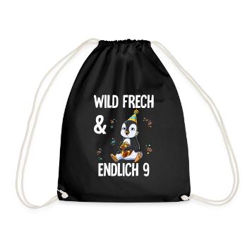9. Geburtstag Pinguin Wild Frech Und Endlich 9 - Turnbeutel - Schwarz - Vorne