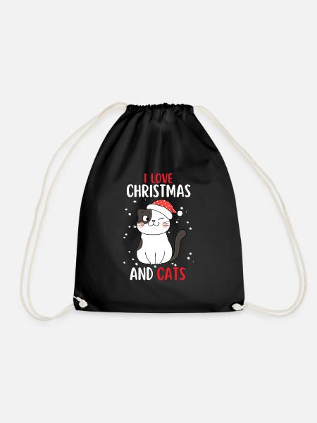 I Love Christmas and Cats Katze Weihnachten - Turnbeutel - Schwarz