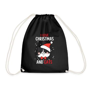 I Love Christmas and Cats Cat Christmas - Drawstring Bag - black - Front