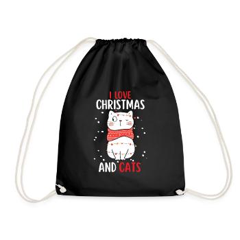 I Love Christmas and Cats Cat Christmas - Drawstring Bag - black - Front