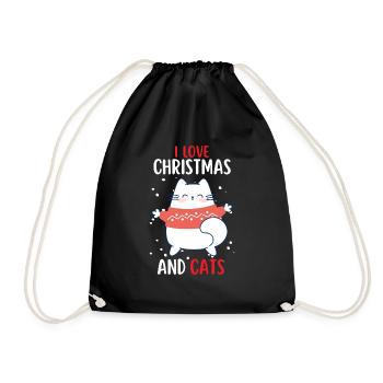 I Love Christmas and Cats Cat Christmas - Drawstring Bag - black - Front