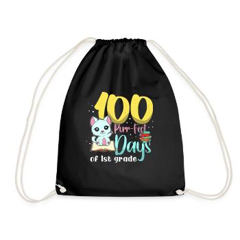 Katze Schüler der 1. Klasse 100. Tag 100 Tage Schule - Turnbeutel - Schwarz - Vorne