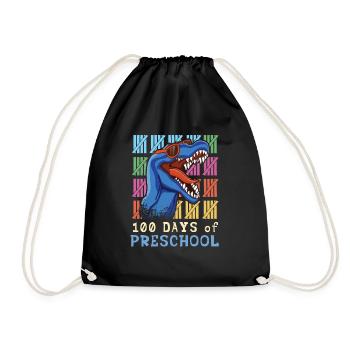 Roar Preschool 100th Dinosaur 100 Days Of School - Drawstring Bag - black - Front