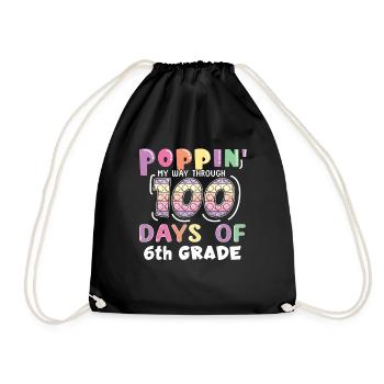 100. Tag 6. Klasse Pop Bubble 100 Tage Schule - Turnbeutel - Schwarz - Vorne