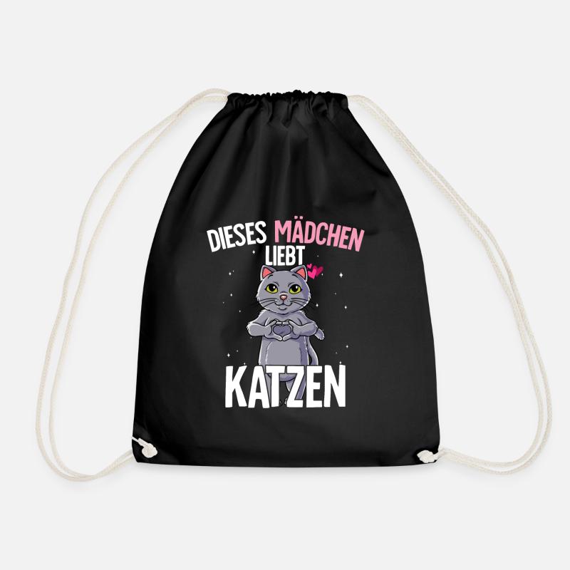 Katze Mädchen - Turnbeutel - Schwarz