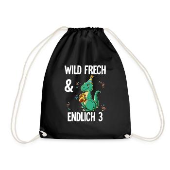 3. Geburtstag T-rex Wild Frech Und Endlich 3 Jahre - Turnbeutel - Schwarz - Vorne
