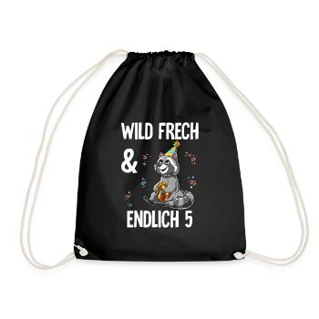 5. Geburtstag Waschbär Wild Frech Und Endlich 5 - Turnbeutel - Schwarz - Vorne