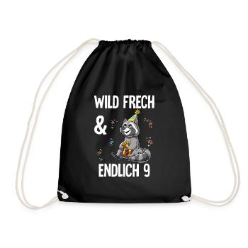 9. Geburtstag Waschbär Wild Frech Und Endlich 9 - Turnbeutel - Schwarz - Vorne