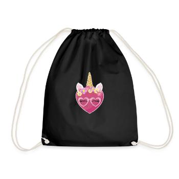 Cute Unicorn Heart Valentine's Day Unicorns - Drawstring Bag - black - Front