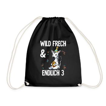 3. Geburtstag Zebra Wild Frech Und Endlich 3 Jahre - Turnbeutel - Schwarz - Vorne