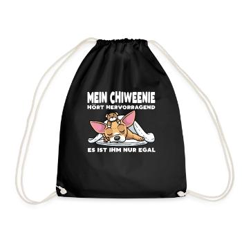 Chiweenie Hund Mit Kuscheltier Schlafen Schlummern - Turnbeutel - Schwarz - Vorne