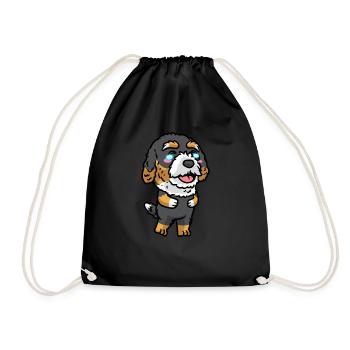 Bernedoodle Dog Laughing Emoticon Kawaii - Drawstring Bag - black - Front
