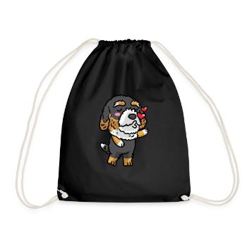 Bernedoodle Dog Laughing Emoticon Kawaii - Drawstring Bag - black - Front