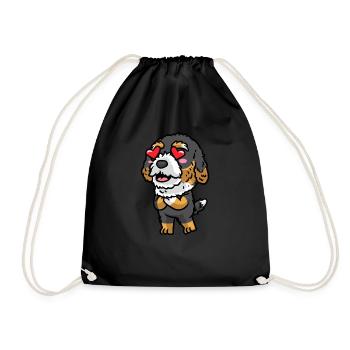 Bernedoodle Dog Laughing Emoticon Kawaii - Drawstring Bag - black - Front