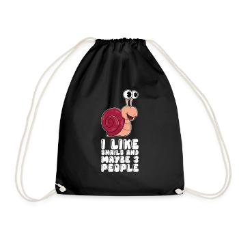 I like snails and 3 people - Drawstring Bag - black - Front