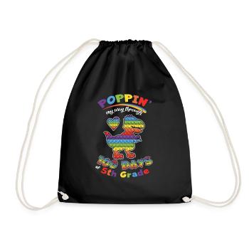 100th Day Pop 5th Grade 100 Day Of School Dinosaur - Drawstring Bag - black - Front