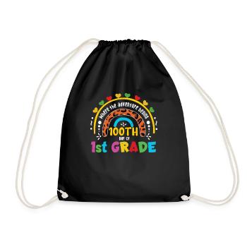 Cute Leopard Rainbow 1st Grade 100 Days Of School - Drawstring Bag - black - Front