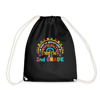 Cute Leopard Rainbow 2nd Grade 100 Days Of School - Drawstring Bag - black - Front