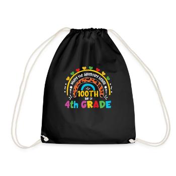 Cute Leopard Rainbow 4th Grade 100 Days Of School - Drawstring Bag - black - Front