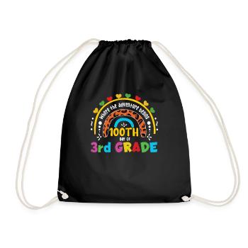 Cute Leopard Rainbow 3rd Grade 100 Days Of School - Drawstring Bag - black - Front