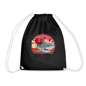 Heart Riding Shark Saint-Valentin Drôles de requins Amants - Sac de sport léger - noir - Devant