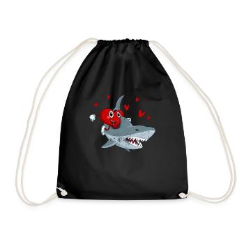 Heart Riding Shark Valentine's Day Funny Sharks Lovers - Drawstring Bag - black - Front