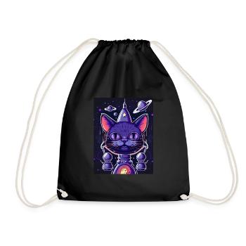 Cat Space Astronaut Space Neon Rockets - Drawstring Bag - black - Front