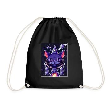 Katze Weltraum Astronaut Space Neon Raketen - Turnbeutel - Schwarz - Vorne