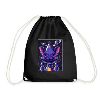 Katze Weltraum Astronaut Space Neon Raketen - Turnbeutel - Schwarz - Vorne