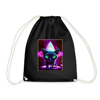 Cat Space Astronaut Space Neon Rockets - Drawstring Bag - black - Front