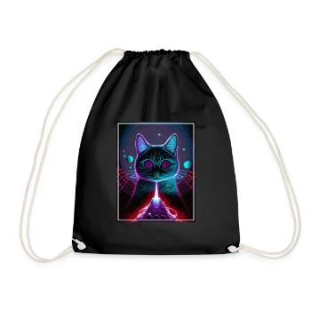 Cat Space Astronaut Space Neon Rockets - Drawstring Bag - black - Front