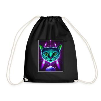 Katze Weltraum Astronaut Space Neon Raketen - Turnbeutel - Schwarz - Vorne