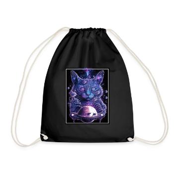 Cat Space Astronaut Space Neon Rockets - Drawstring Bag - black - Front