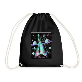 Katze Weltraum Astronaut Space Neon Raketen - Turnbeutel - Schwarz - Vorne