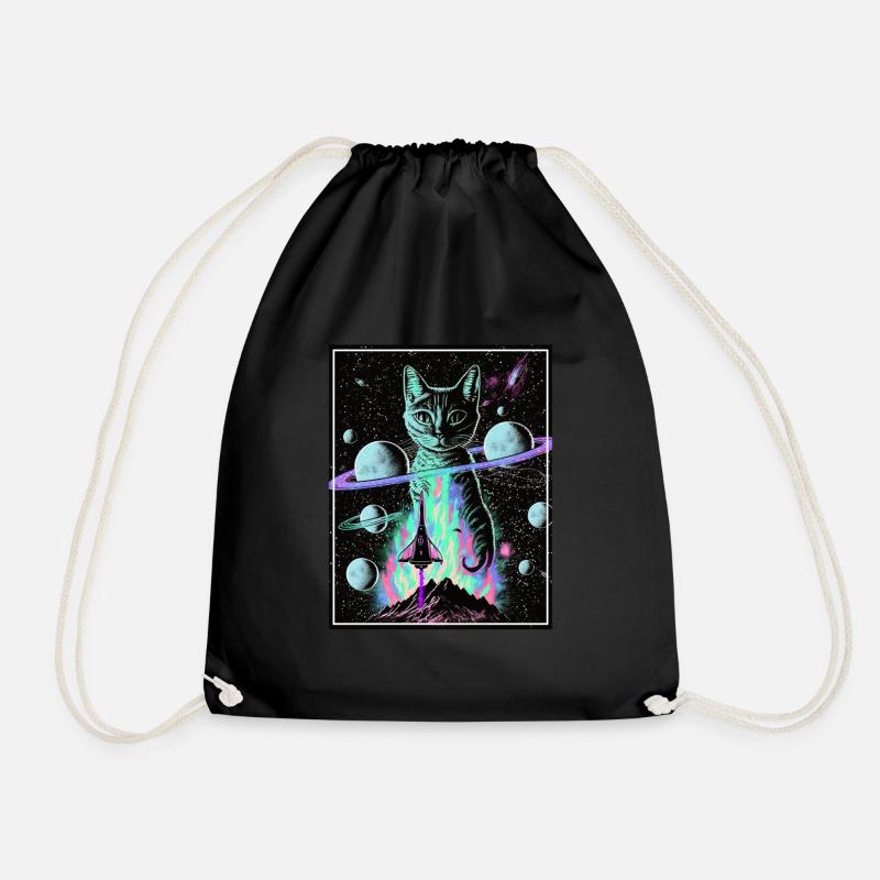 Katze Weltraum Astronaut Space Neon Raketen - Turnbeutel - Schwarz