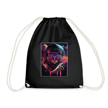 Cat Space Astronaut Space Neon Rockets - Drawstring Bag - black - Front