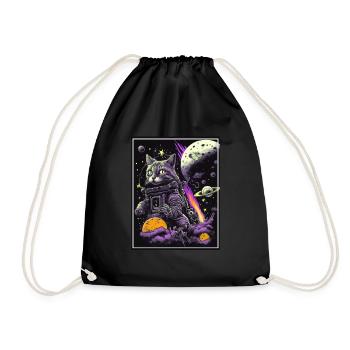Cat Space Astronaut Space Neon Rockets - Drawstring Bag - black - Front
