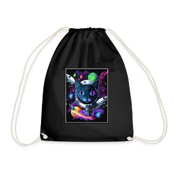 Cat Space Astronaut Space Neon Rockets - Drawstring Bag - black - Front