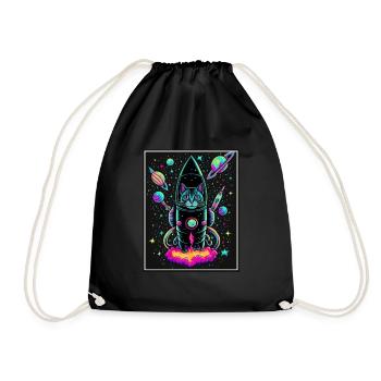 Cat Space Astronaut Space Neon Rockets - Drawstring Bag - black - Front