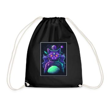 Cat Space Astronaut Space Neon Rockets - Drawstring Bag - black - Front