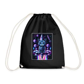 Cat Space Astronaut Space Neon Rockets - Drawstring Bag - black - Front