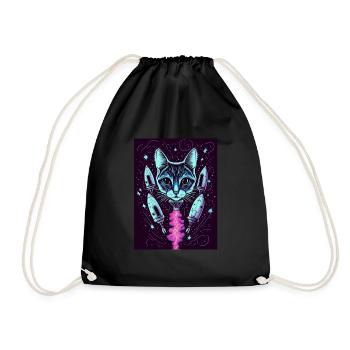 Cat Space Astronaut Space Neon Rockets - Drawstring Bag - black - Front