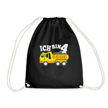 4 Jahre Jungen Geburtstagsgeschenk Dino Kipplaster - Turnbeutel - Schwarz - Vorne