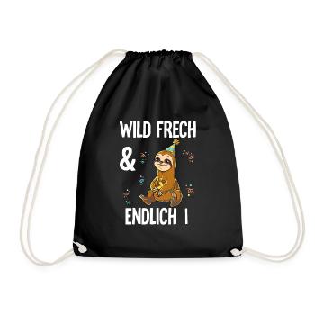 1. Geburtstag Faultier Wild Frech Und Endlich 1 - Turnbeutel - Schwarz - Vorne