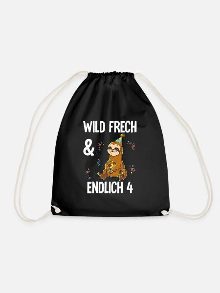 4. Geburtstag Faultier Wild Frech Und Endlich 4 - Turnbeutel - Schwarz