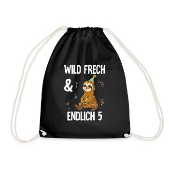 5. Geburtstag Faultier Wild Frech Und Endlich 5 - Turnbeutel - Schwarz - Vorne