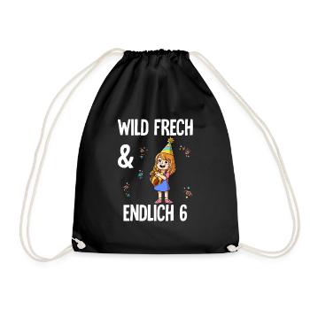 6. Geburtstag Einhorn Wild Frech Und Endlich 6 - Turnbeutel - Schwarz - Vorne