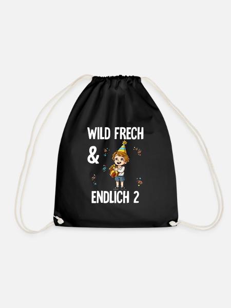 2. Geburtstag Junge Wild Frech Und Endlich 2 Jahre - Turnbeutel - Schwarz