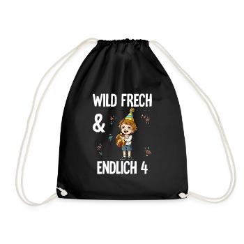 4. Geburtstag Junge Wild Frech Und Endlich 4 Jahre - Turnbeutel - Schwarz - Vorne
